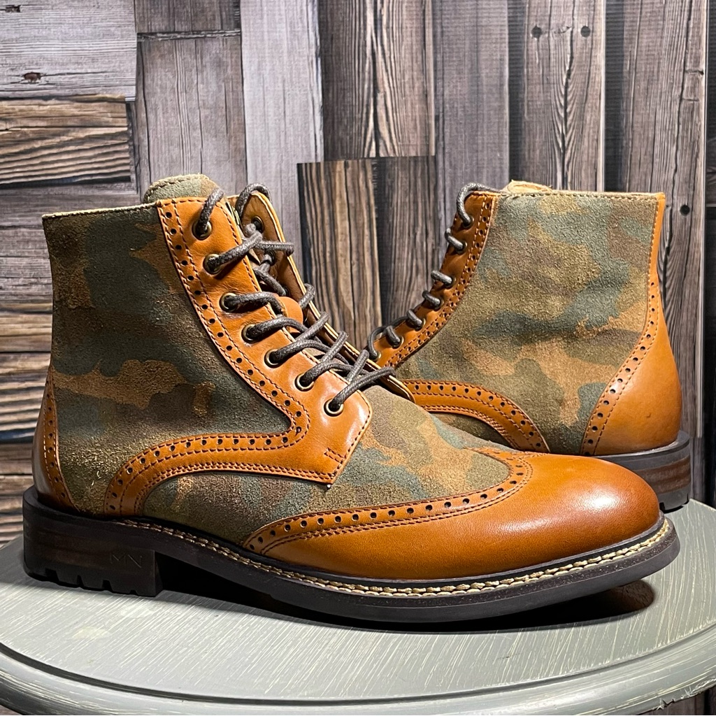 Mark Nason Camo Wingtip Leather LaceUp Boots Brand New 75